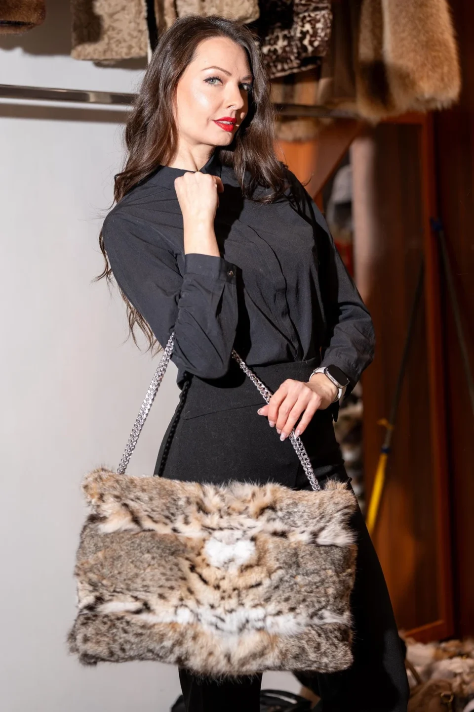 Bag Lynx Fur with Silver chain