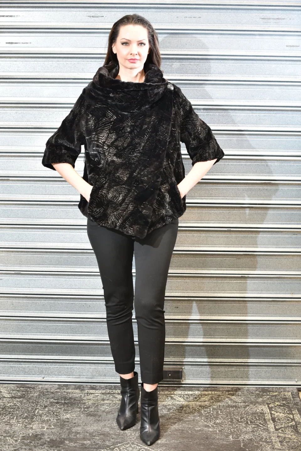 Black Mink Fur Cape HairCat Stamp One Size