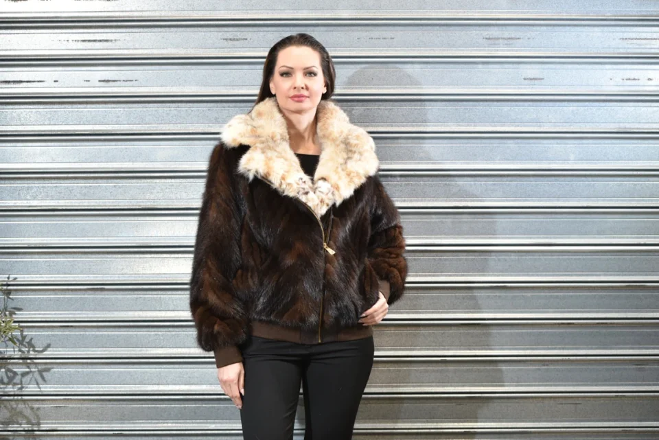 Jacket Fur Mink Bomber Brown 100% Real Fur