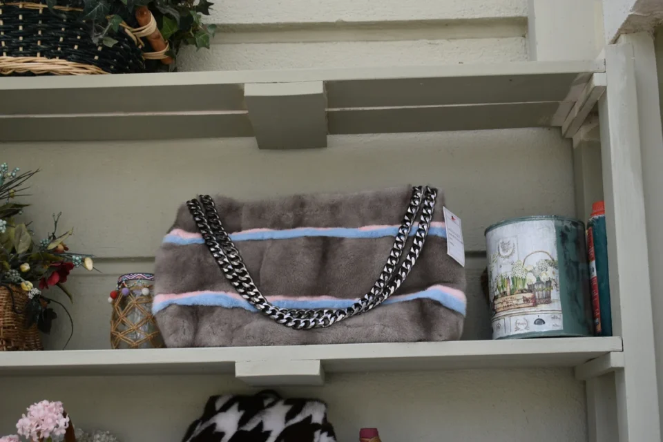 Fur Mink Bag for Woman Grey