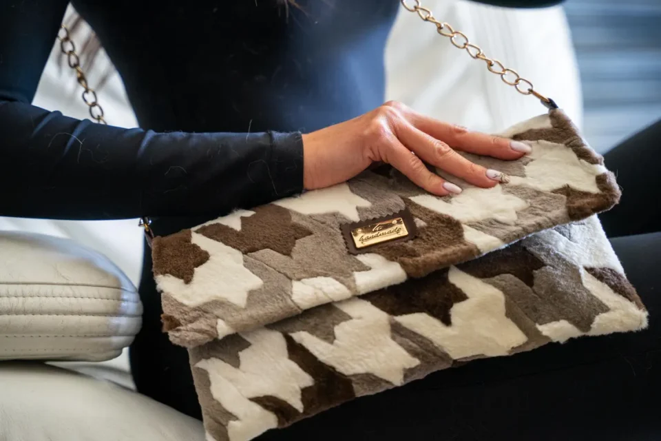 Mink Fur Bag White - Grey - Brown