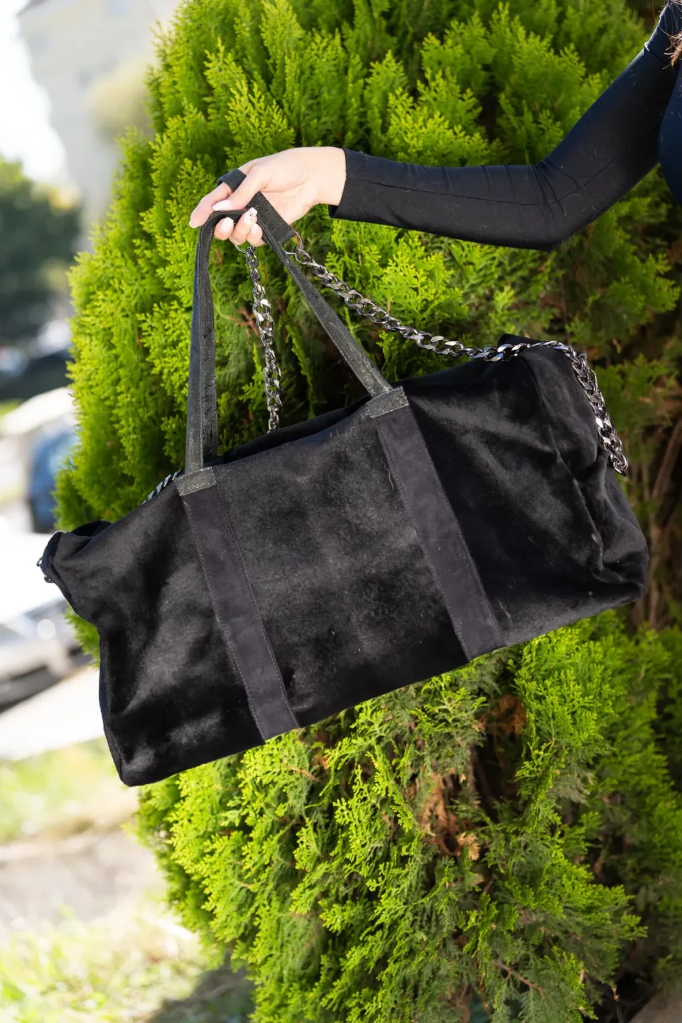 Barrel Fur Mink Skin Bag Black Haircut