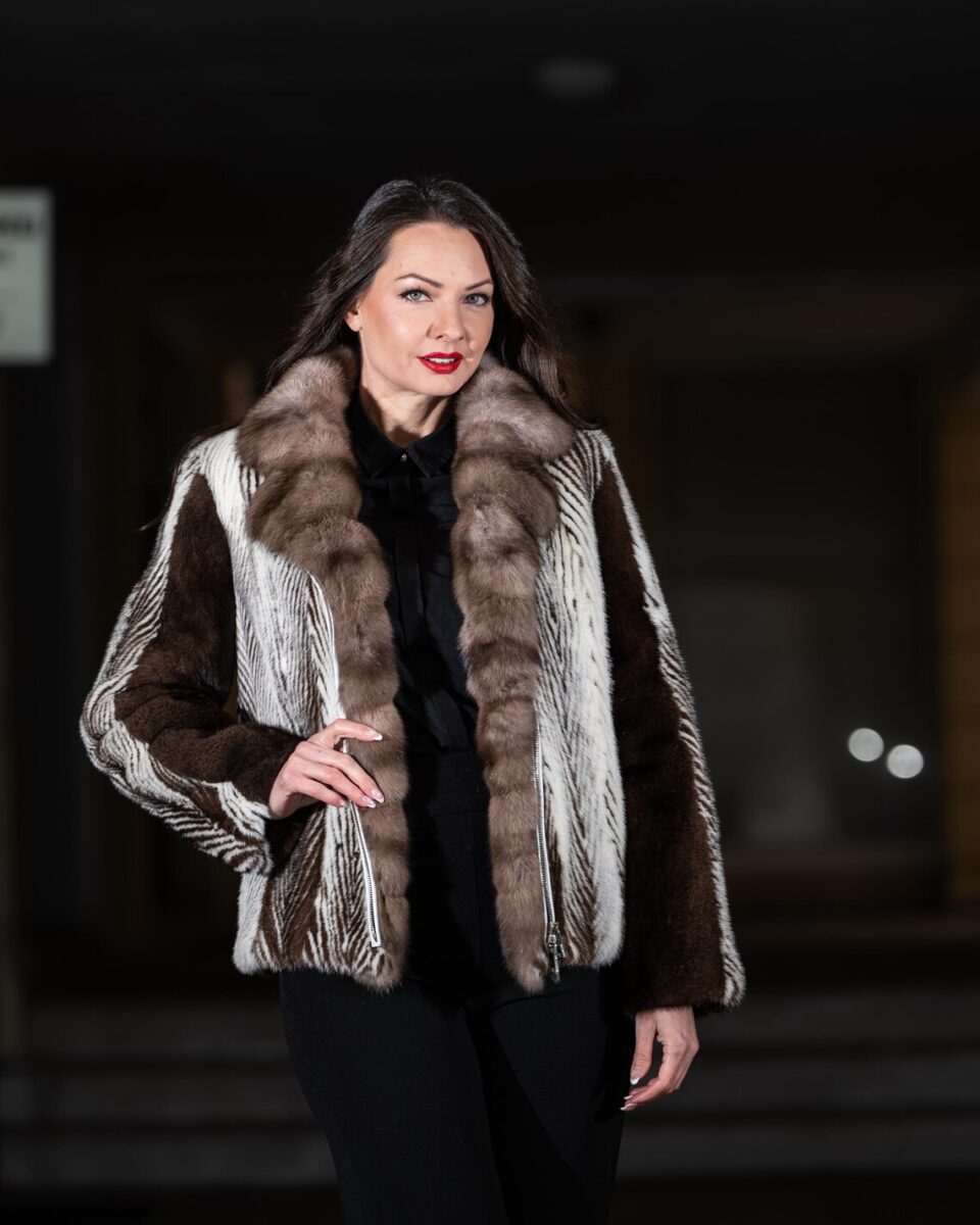 Mink Fur Bomber Jacket with White and Collar Shearling