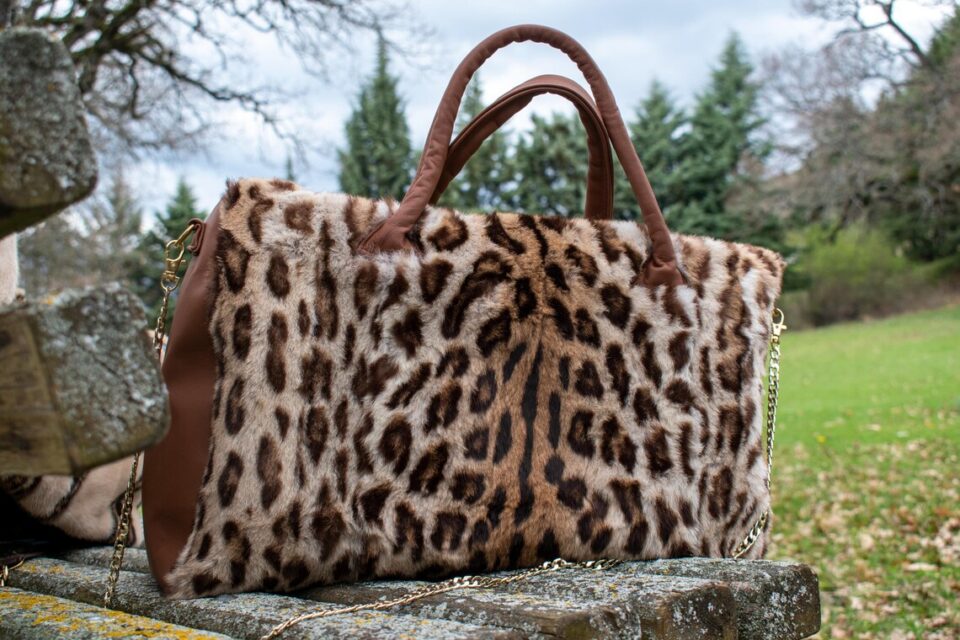 Mink Fur Bag Travel Stamp Leopa Type