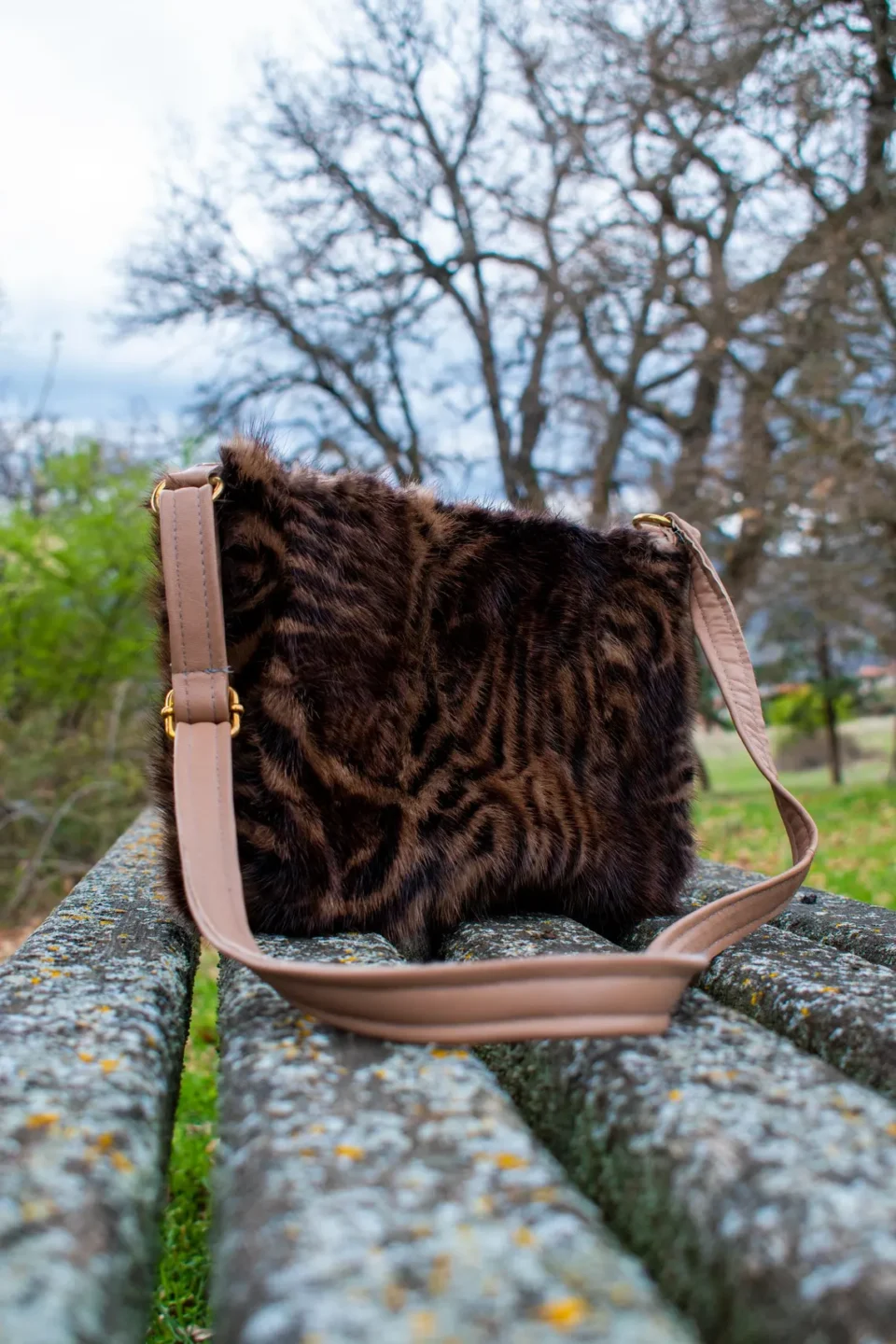 Cross Body Zebra Type Stamp Mink Fur