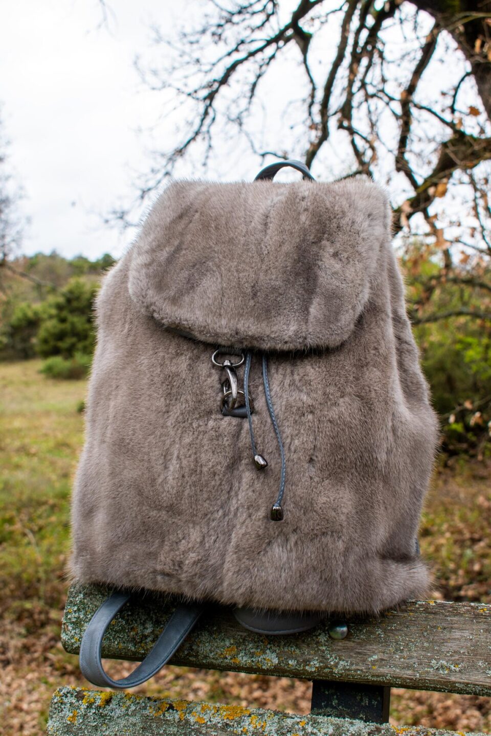 Backpack Mink Fur Silver Blue