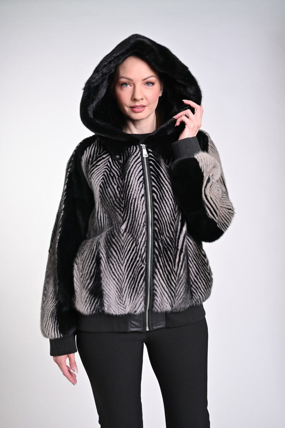Mink Bomber Jacket Fur - Unisex Double Color Black - White