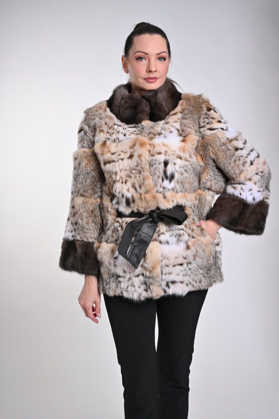 Fur Lynx Coat with Sable Sleeves and Belt