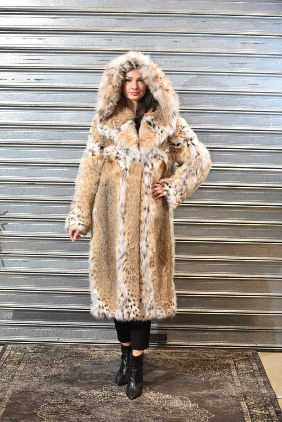 Lynx Coat with Hood and Belt Python