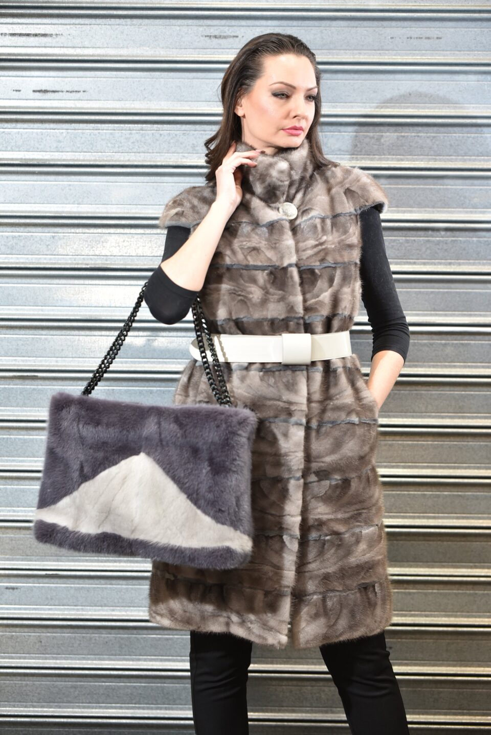 Mink Fur Long Vest Pearl