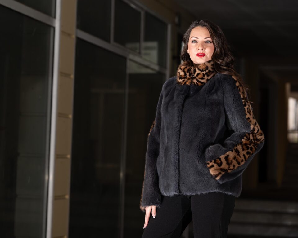 Mink Grey Jacket Fur with Leopa Stamp