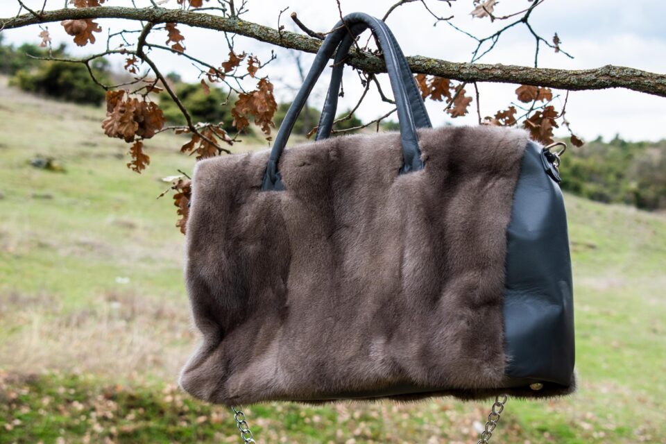 Bag Small Barrel Silver Blue Mink Fur