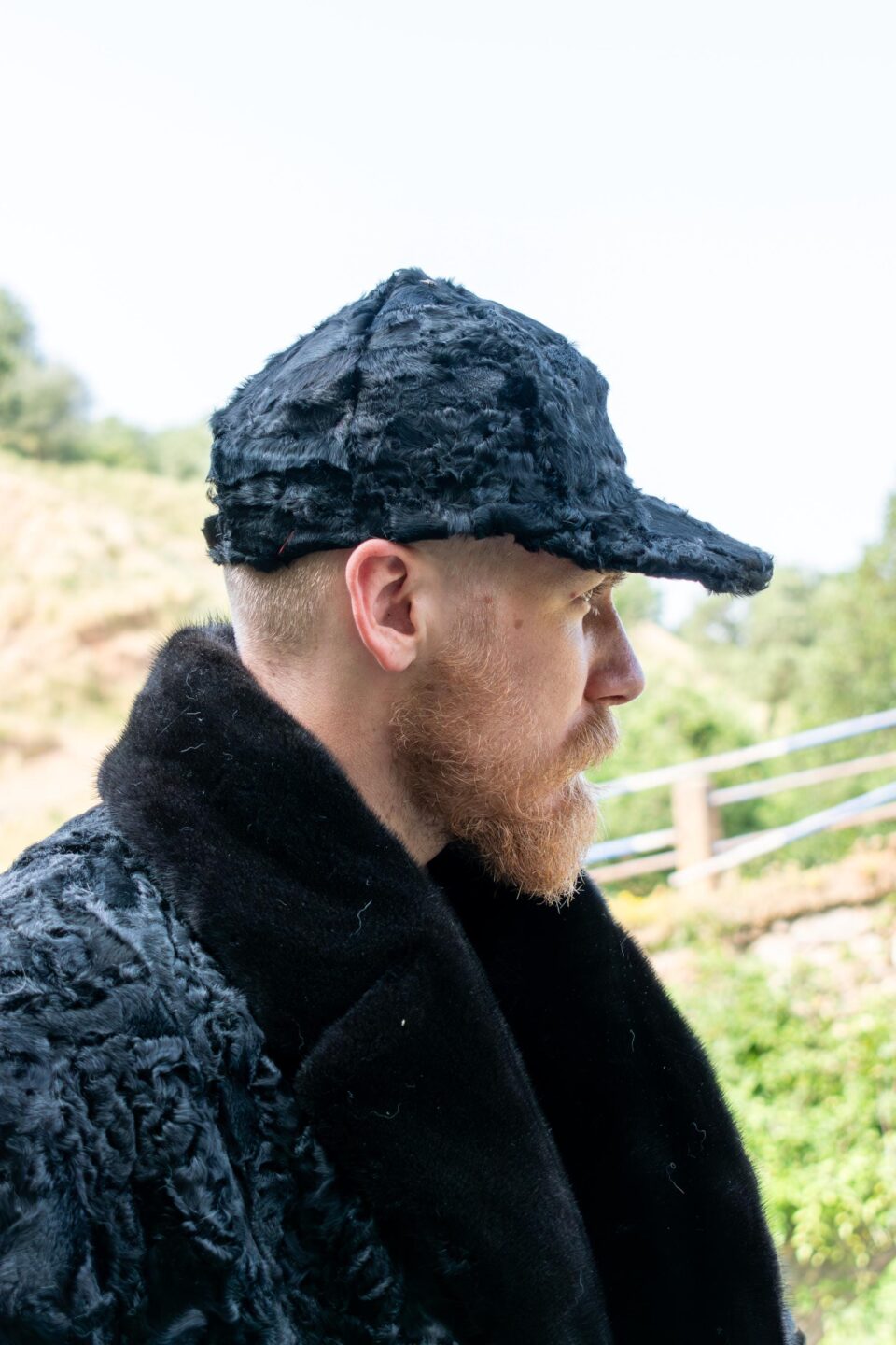 Black Men Jockey Fur Swakara Persian Hat