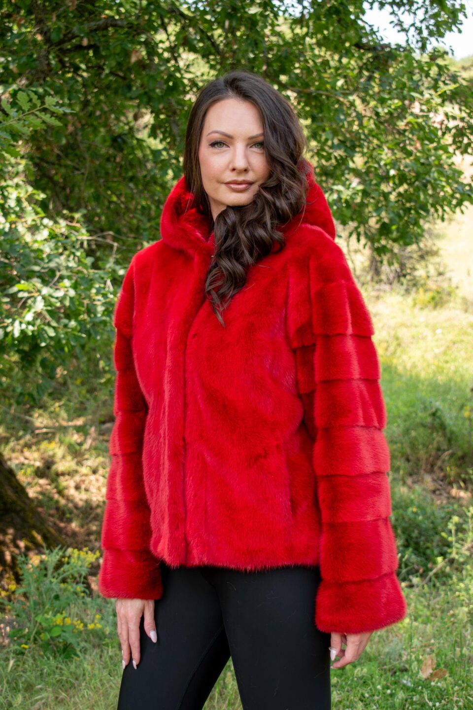 Mink Red Jacket Horizontal with Hood